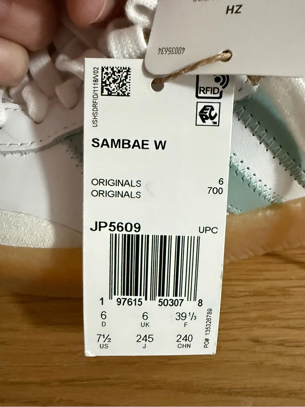 adidas Sambae W White Sneakers with Mint Green Stripes and Gum Sole - Picture 3 of 4